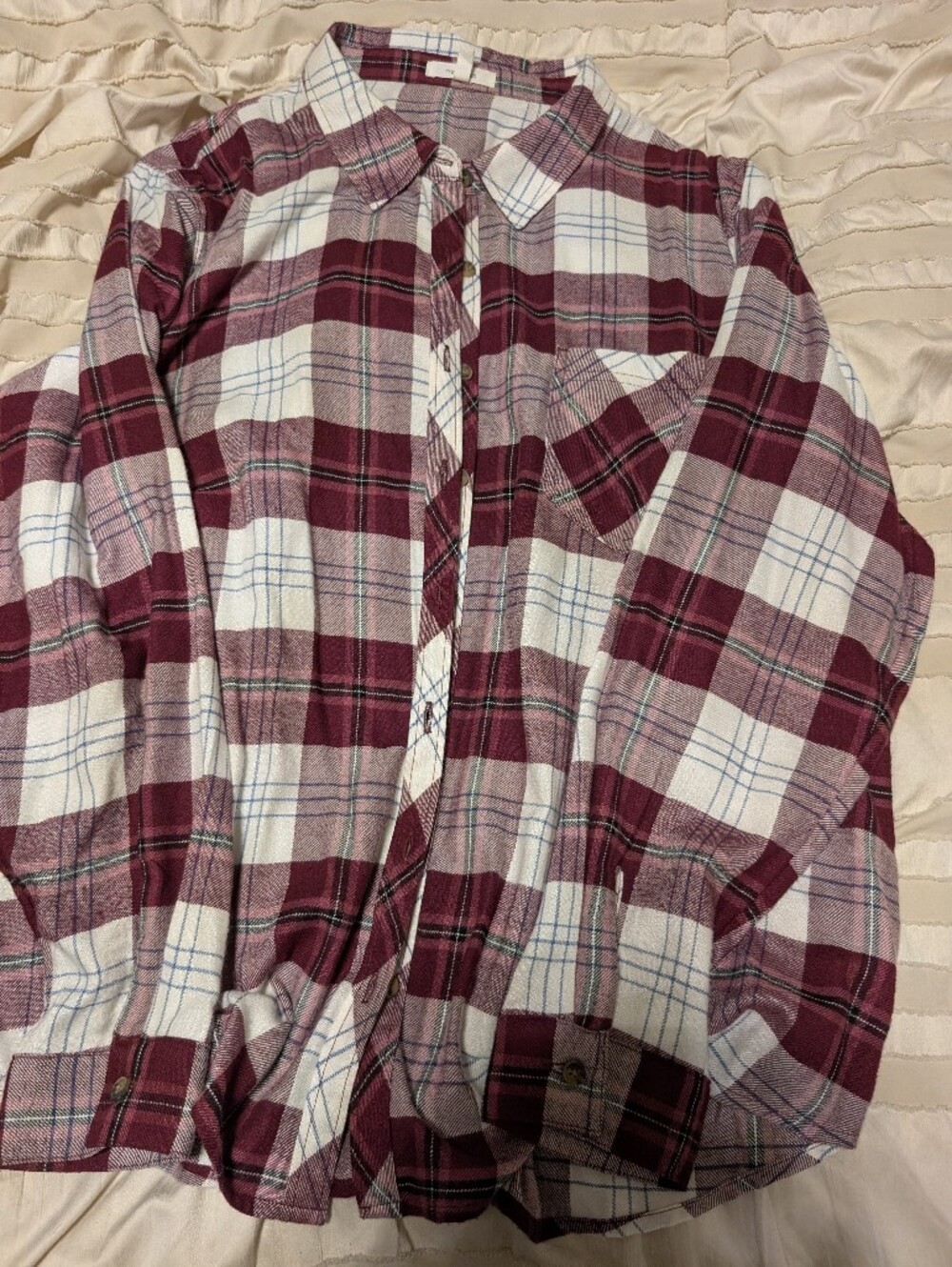 Maurices Burgundy and White Plaid Button-Down Shirt
